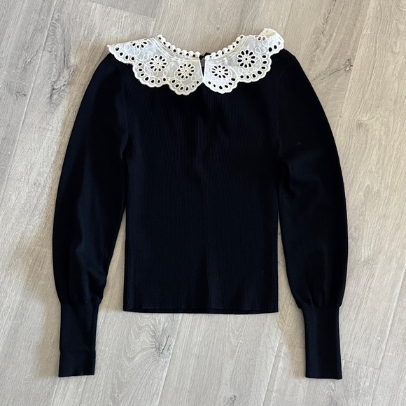 Zara Black Top with Cream Lace Bib Collar bow - Picture 7 of 10